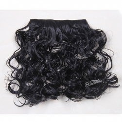 Medium long kinky curly black synthetic hair weft with 4 clips