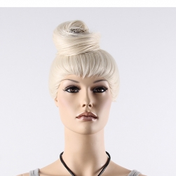 White synthetic wig display manequin head with hair bun