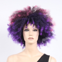 Synthetic hair coloful purple afro short wig for women