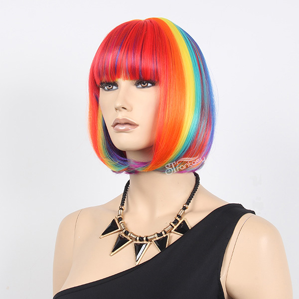 St 2016 Hot Sale Style 12 Rainbow Bob Wig For Party