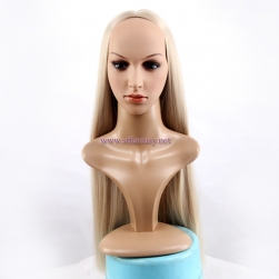 28 Inch Straight Long Blonde Wig Synthetic Hair Half Wig For Women