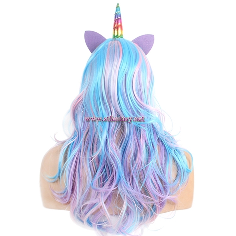 Anime Unicorn Wig Cosplay Synthetic Hair Curly Long Rainbow Wig For