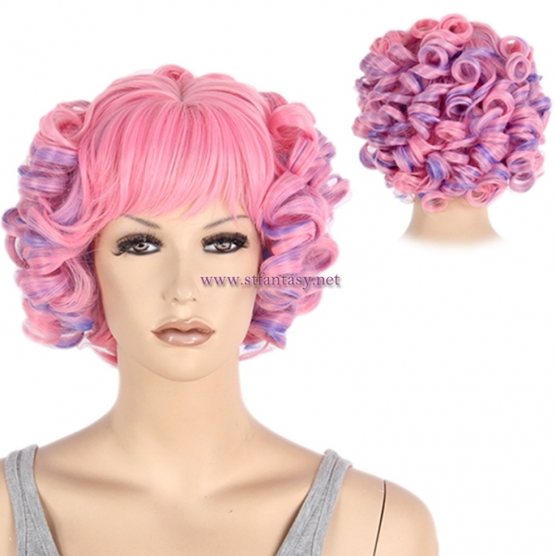 Guangzhou Party Wigs Wholesale Purple Mixed Pink Deep Curly Short