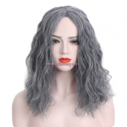 Guangzhou Wig-Wholesale Vogue Mid-Length Linen Gray Hair Synthetic
