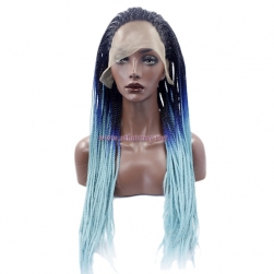 Braided Lace Front Wigs- 2018 New Synthetic Ombre Blue Wig for Black Women