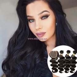 ST Fantasy 3Bundles Peruvian Body Wave Hair With Lace Closure African American