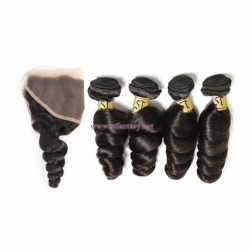 ST Fantasy Indian Loose Wave 4 bundles With 134 Lace Frontal Closure